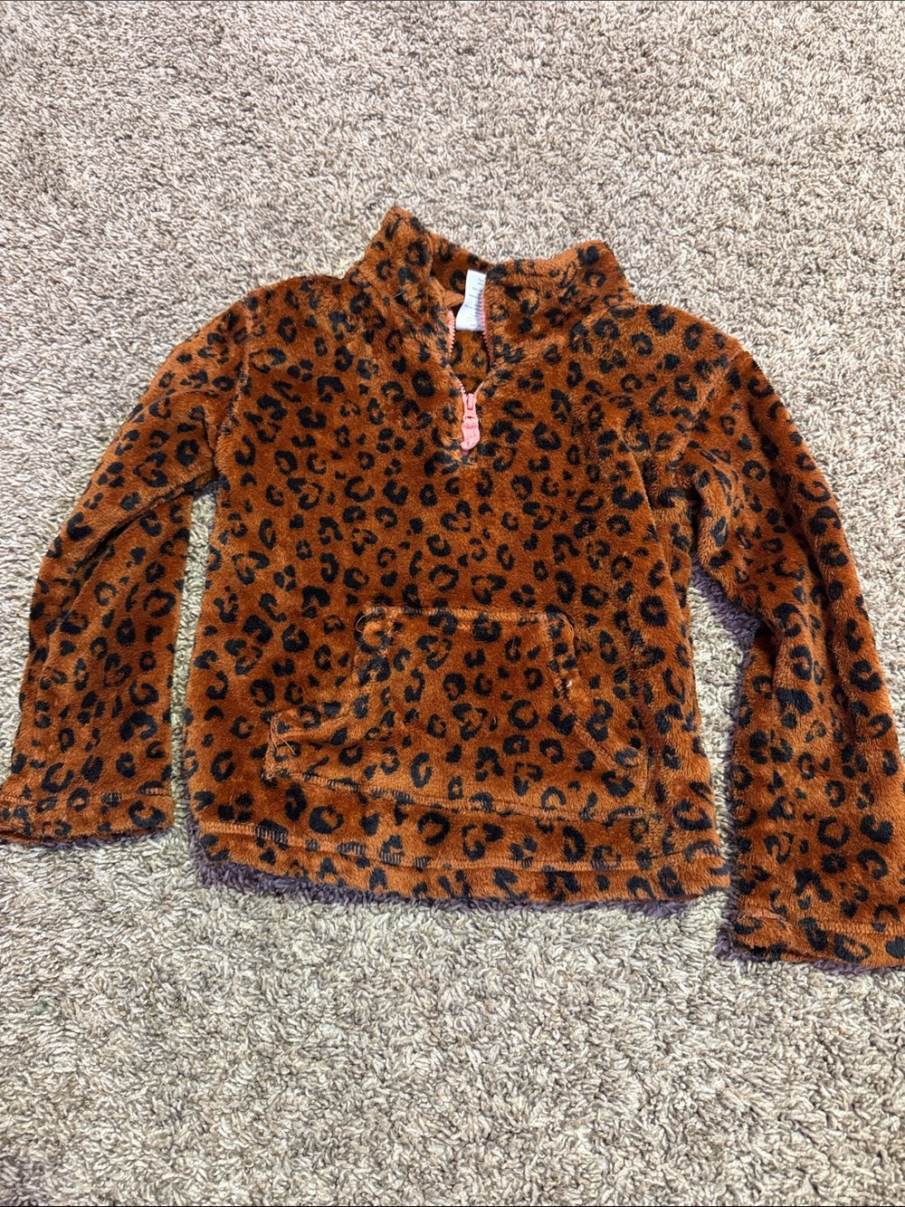 Jumping beans Plush Leopard Print Half-Zip Pullover - Brown